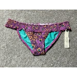 Peacock Feather Bikini Swim Bottom S Boho Chic Exotic Festival Beach Retro Y2K